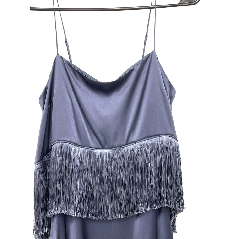 Cinq a Sept $595 Fringed Silk Midi Dress Size 6 Shadow Blue NWT - Picture 4 of 8